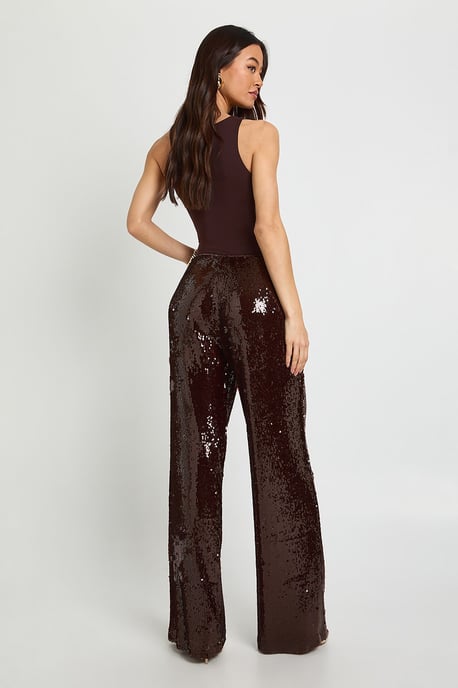 Tall Low Rise Drawcord Waistband Sequin Trouser - Image 2
