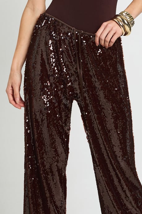 Tall Low Rise Drawcord Waistband Sequin Trouser - Image 4