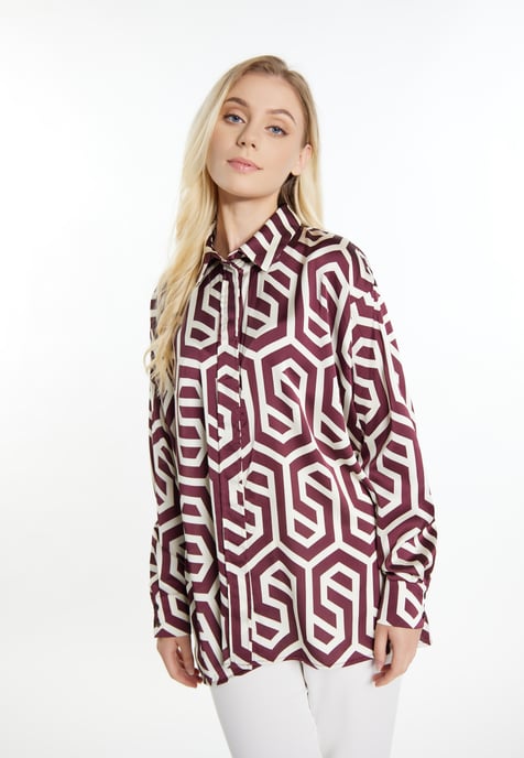 Dreimaster Hemdbluse + Shopping Bag - SET Dames Gebroken witte Bordeaux - Image 4