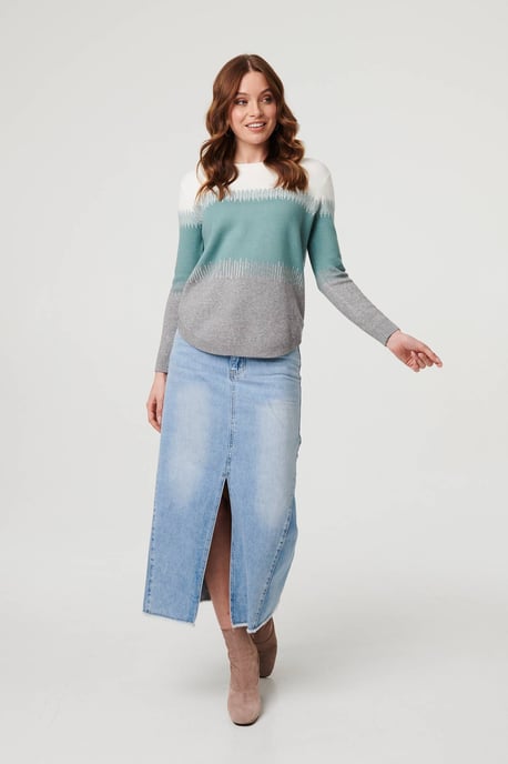Green Sparkly Colour Block Curve Hem Jumper - Image 4