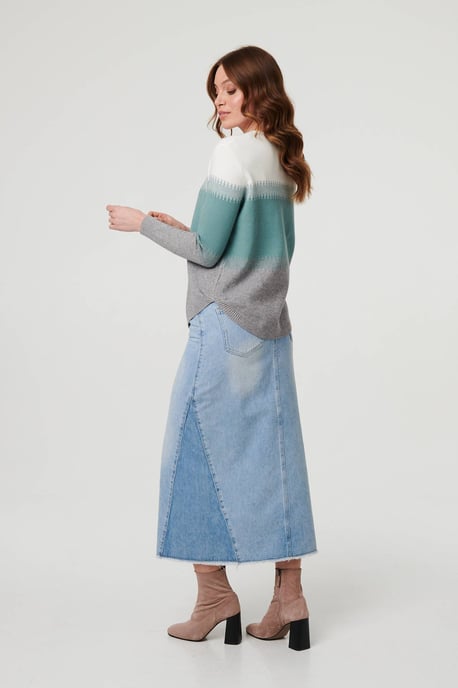 Green Sparkly Colour Block Curve Hem Jumper - Image 5