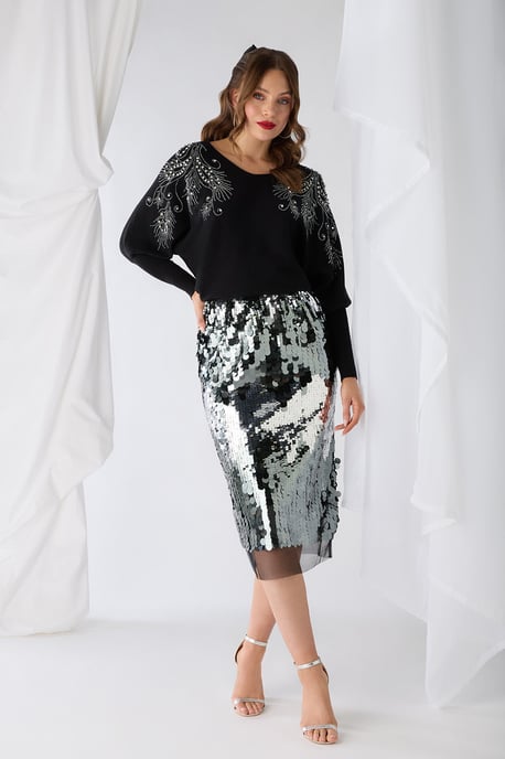 Black Sparkly Embellished V-Neck Jumper - Image 4