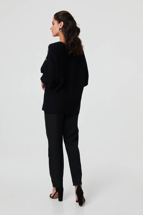 Black Sparkly Embellished V-Neck Jumper - Image 6