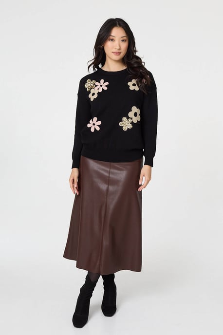 Black Sequin Floral Embellished Relaxed Jumper - Image 4