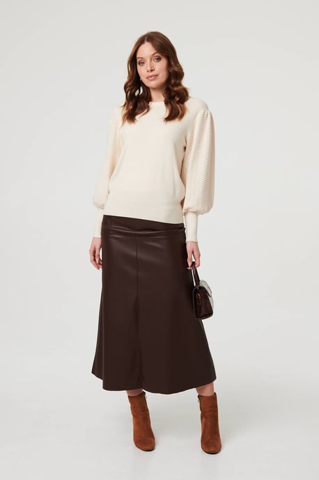 Beige Chevron Texture Balloon Sleeve Jumper - Image 5