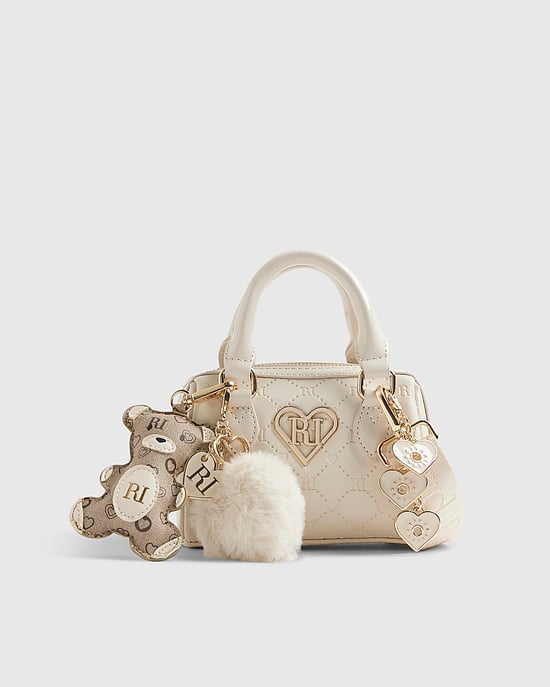 River Island Girls Mini Bowler Bag And Charms Cream - Image 1