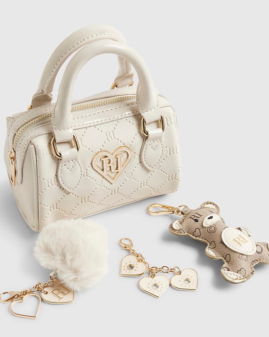 River Island Girls Mini Bowler Bag And Charms Cream - Image 4