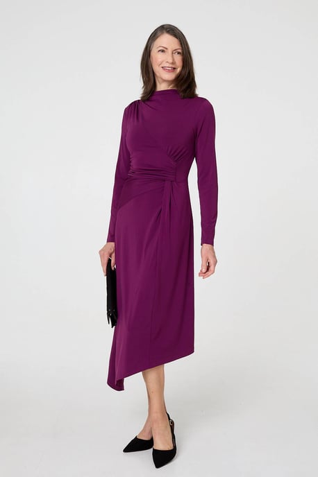 Purple Asymmetric Twist Long Sleeve Maxi Dress - Image 1