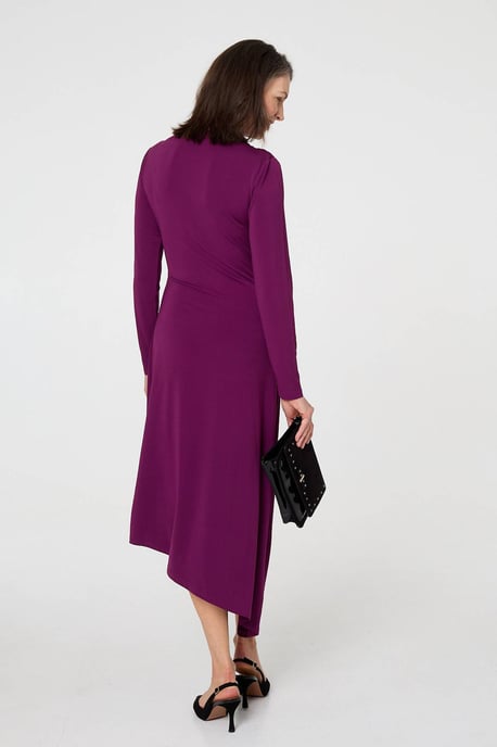 Purple Asymmetric Twist Long Sleeve Maxi Dress - Image 3