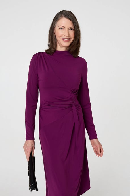 Purple Asymmetric Twist Long Sleeve Maxi Dress - Image 4
