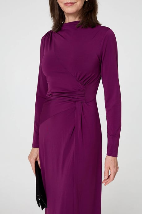 Purple Asymmetric Twist Long Sleeve Maxi Dress - Image 5