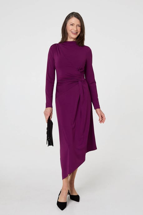 Purple Asymmetric Twist Long Sleeve Maxi Dress - Image 6