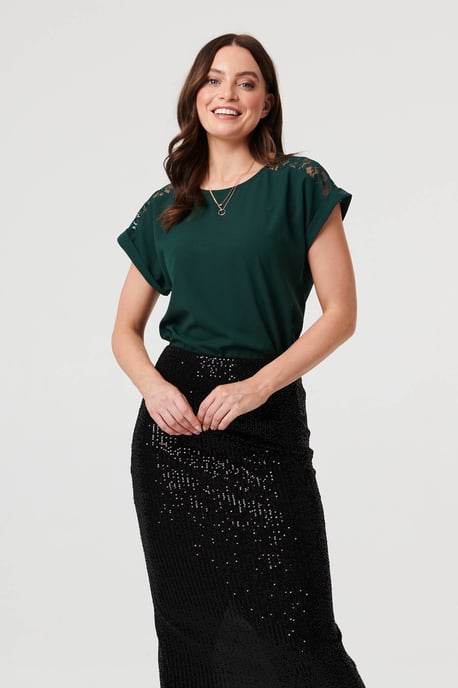 Black Sequin Embellished Pencil Midi Skirt - Image 4