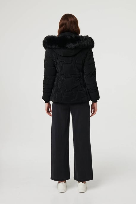 Green Faux Fur Trim Hooded Zip-Up Jacket - Image 3