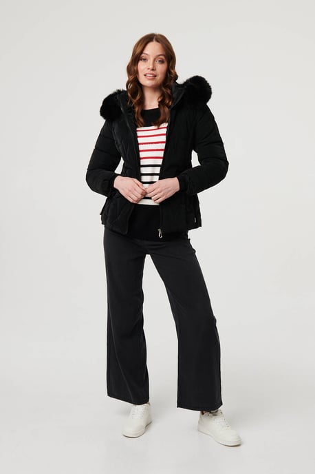 Green Faux Fur Trim Hooded Zip-Up Jacket - Image 4