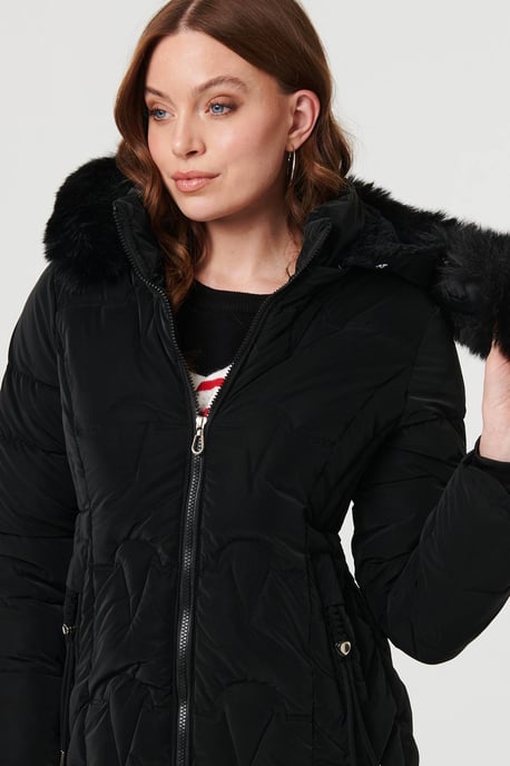 Green Faux Fur Trim Hooded Zip-Up Jacket - Image 5