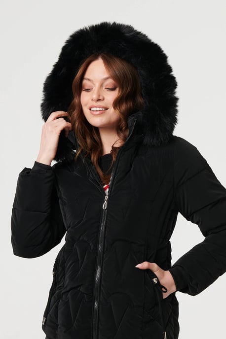 Green Faux Fur Trim Hooded Zip-Up Jacket - Image 6