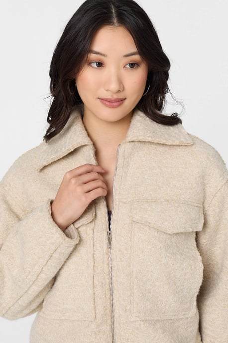 Brown Collared Pocket Front Cropped Jacket - Image 2