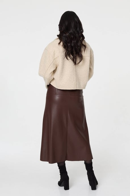 Brown Collared Pocket Front Cropped Jacket - Image 3