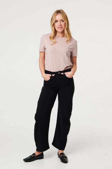 Khaki High Waist Wide Barrel Fit Jeans - Image 1