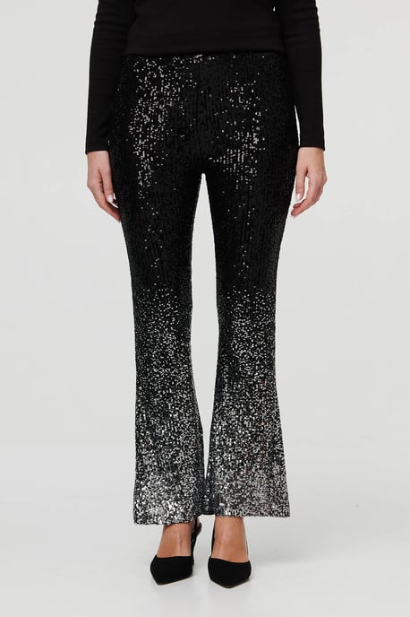 Black Sparkly Sequin High Waist Flare Trousers - Image 4