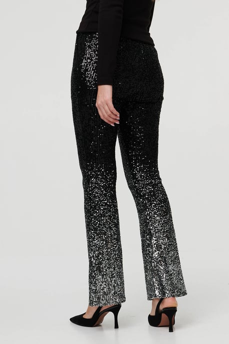 Black Sparkly Sequin High Waist Flare Trousers - Image 5