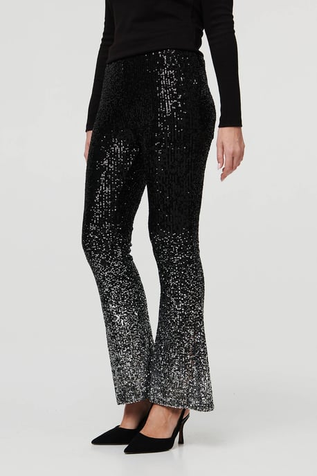 Black Sparkly Sequin High Waist Flare Trousers - Image 6