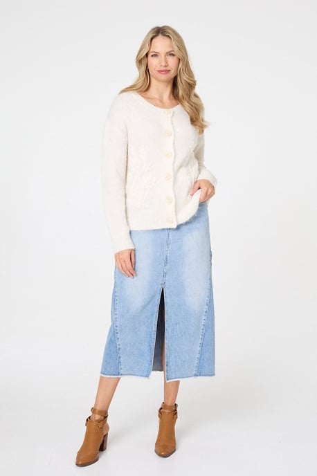White Floral Embroidered Textured Cardigan - Image 4