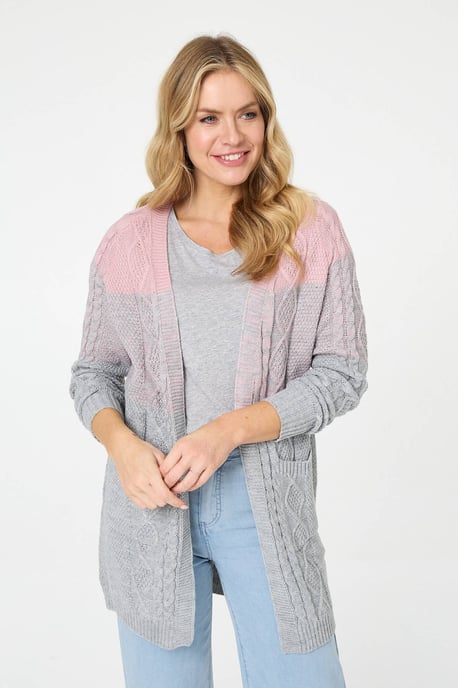 Grey Colour Block Textured Longline Cardigan - Image 3