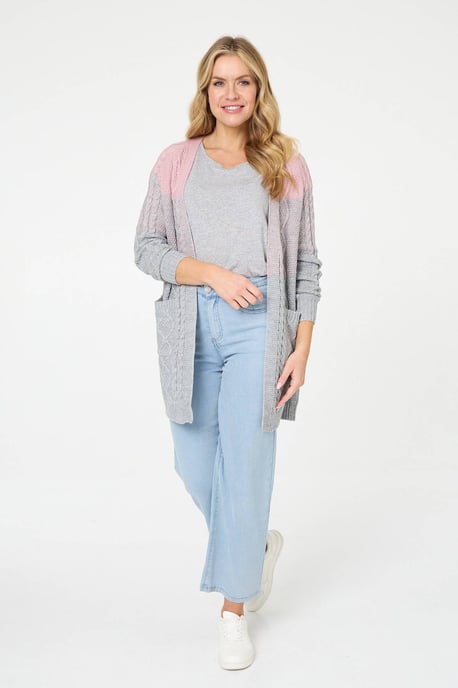 Grey Colour Block Textured Longline Cardigan - Image 4