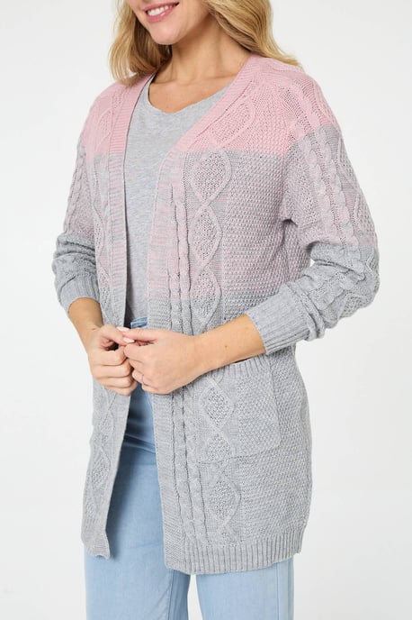 Grey Colour Block Textured Longline Cardigan - Image 5