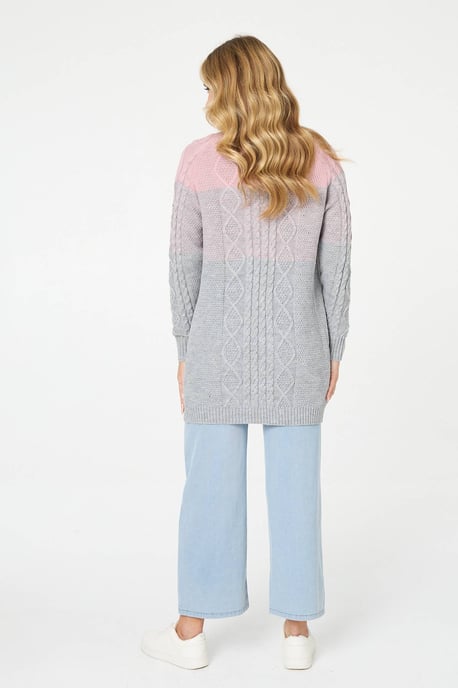 Grey Colour Block Textured Longline Cardigan - Image 6