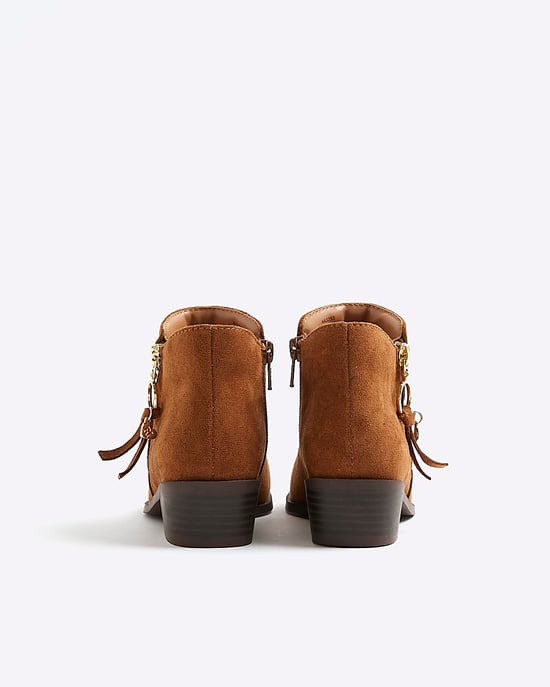 River Island Girls Ankle Boots Brown Faux Suede Zip - Image 3
