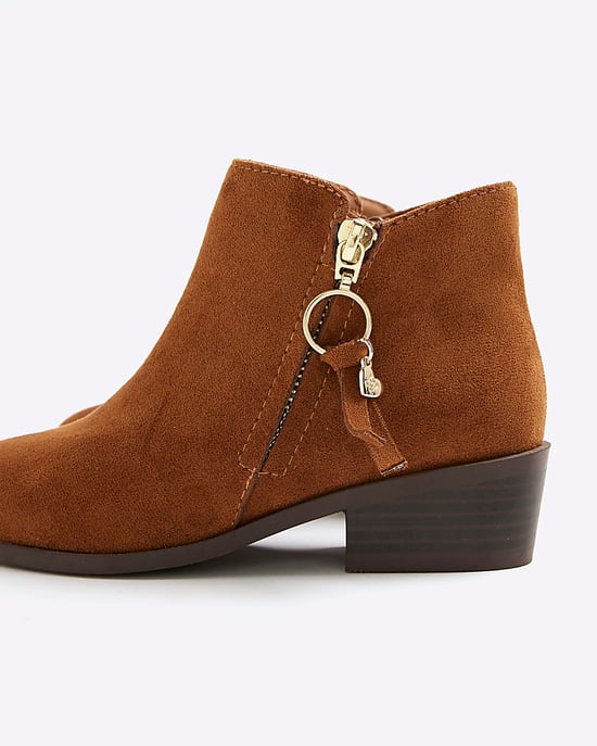River Island Girls Ankle Boots Brown Faux Suede Zip - Image 4