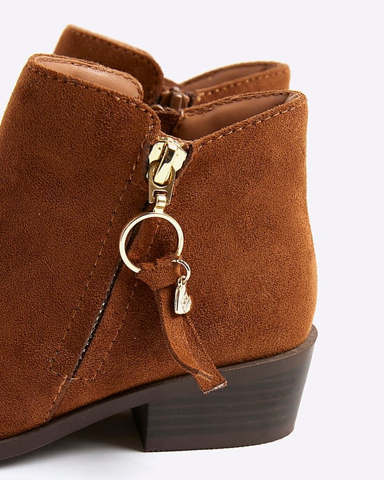 River Island Girls Ankle Boots Brown Faux Suede Zip - Image 5