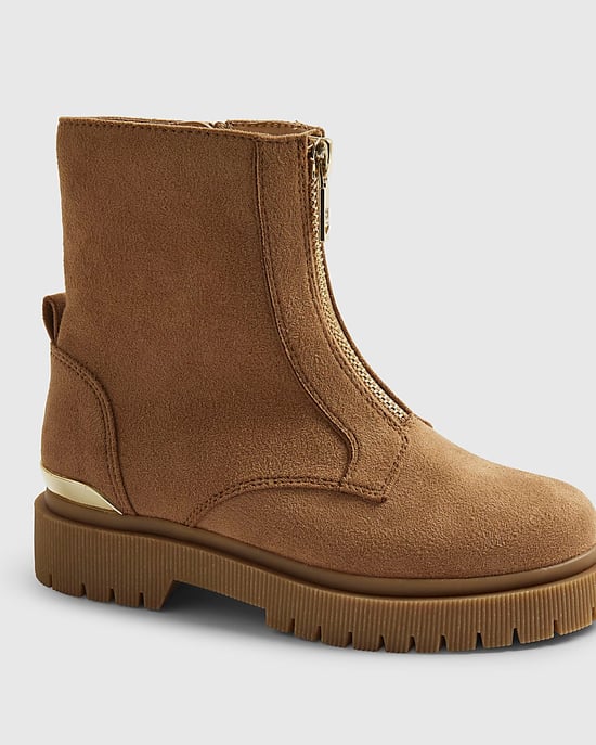 River Island Girls Boots Brown Faux Suede Zip Front - Image 5