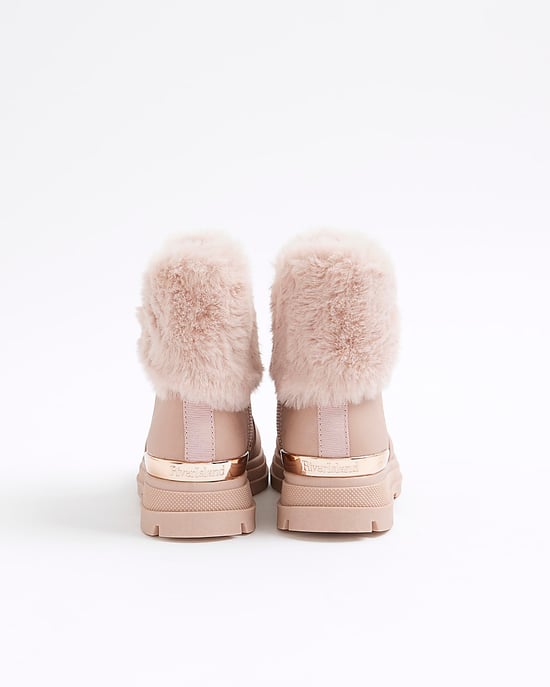 River Island Mini Girls Boots Pink Heart Bow Fur - Image 3