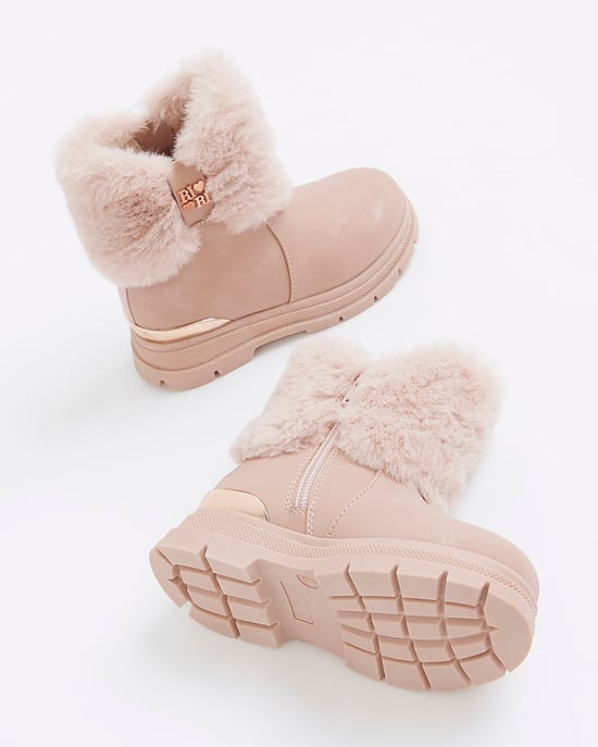 River Island Mini Girls Boots Pink Heart Bow Fur - Image 4