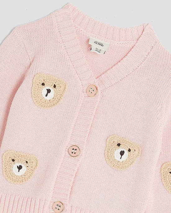 River Island Baby Girls Cardigan Set Pink Bear - Image 3