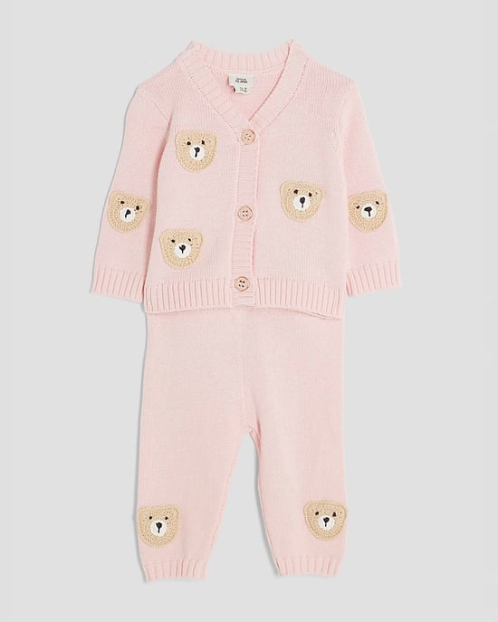 River Island Baby Girls Cardigan Set Pink Bear - Image 5