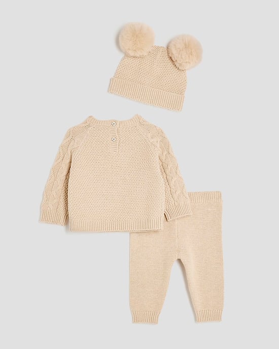 River Island Baby Jumper And Hat Set Beige Bear - Image 2
