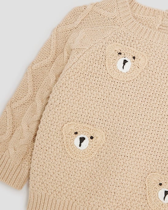 River Island Baby Jumper And Hat Set Beige Bear - Image 3