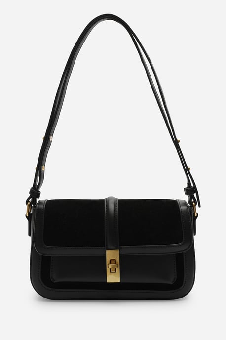 Where's That From Womens 'Coral' Suede Structured Shoulder Bag with Gold Lock - Image 2