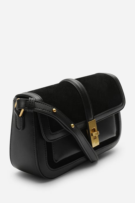 Where's That From Womens 'Coral' Suede Structured Shoulder Bag with Gold Lock - Image 3