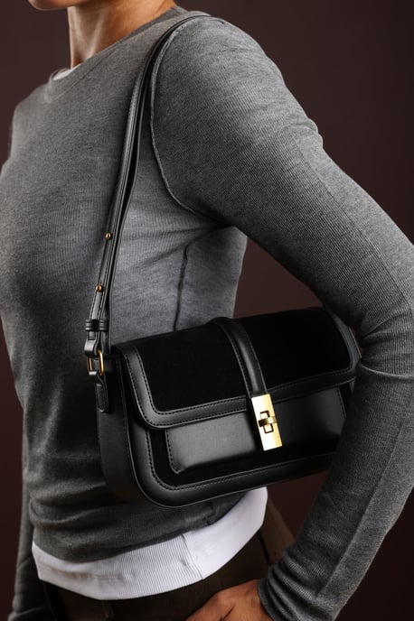 Where's That From Womens 'Coral' Suede Structured Shoulder Bag with Gold Lock - Image 6