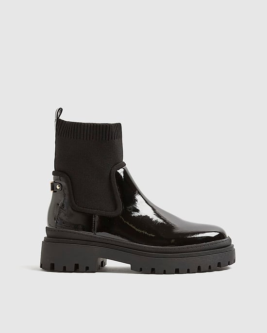 River Island Womens Chelsea Boots Black Patent Chunky Knit - Image 2