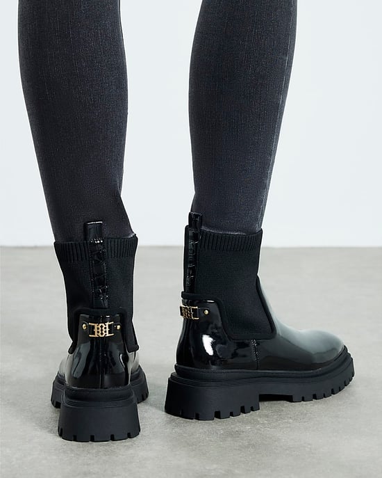River Island Womens Chelsea Boots Black Patent Chunky Knit - Image 5