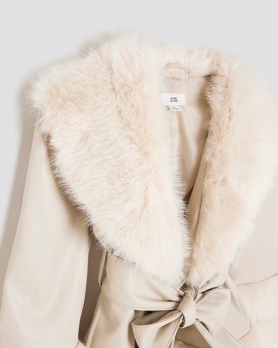 River Island Girls Wrap Coat Cream Faux Fur - Image 4