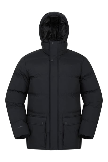 'Sage' Men's Padded Parka Jacket Heat Seal Water Resistant Warm Cosy Coat Black - Image 6