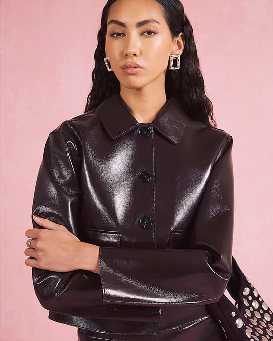 River Island Womens Jacket Red Faux Leather Button Through - Image 5